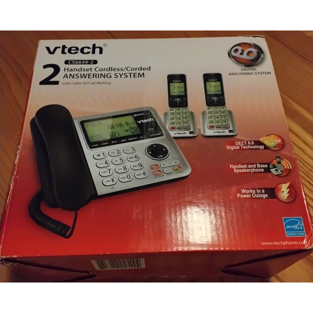 VTech DECT 6.0 2 Handsets Corded Cordless Phone With Answering Machine New